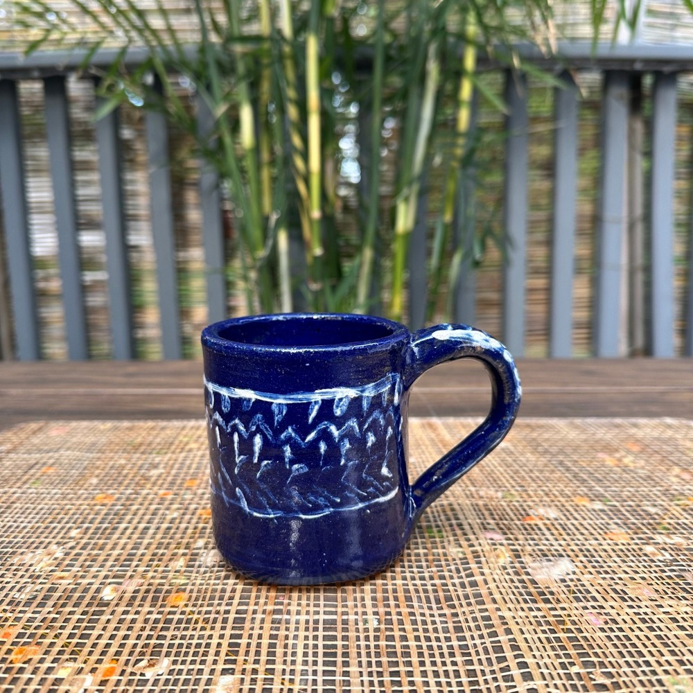 VTG Artisan Cobalt Blue Studio Pottery Mug Handcrafted Ceramic Coffee Cup Rustic